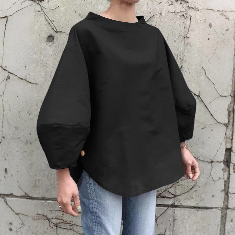 

ZANZEA Женская повседневная однотонная блузка с круглым вырезом и длинным рукавом S