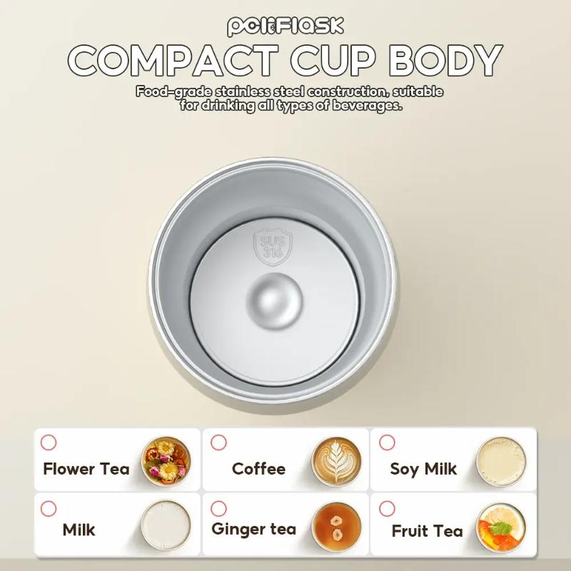 280mL Portable Insulated Coffee Mug Mini Stainless Steel Dual Spout Hot Cold Thermal Cup for Daily Use