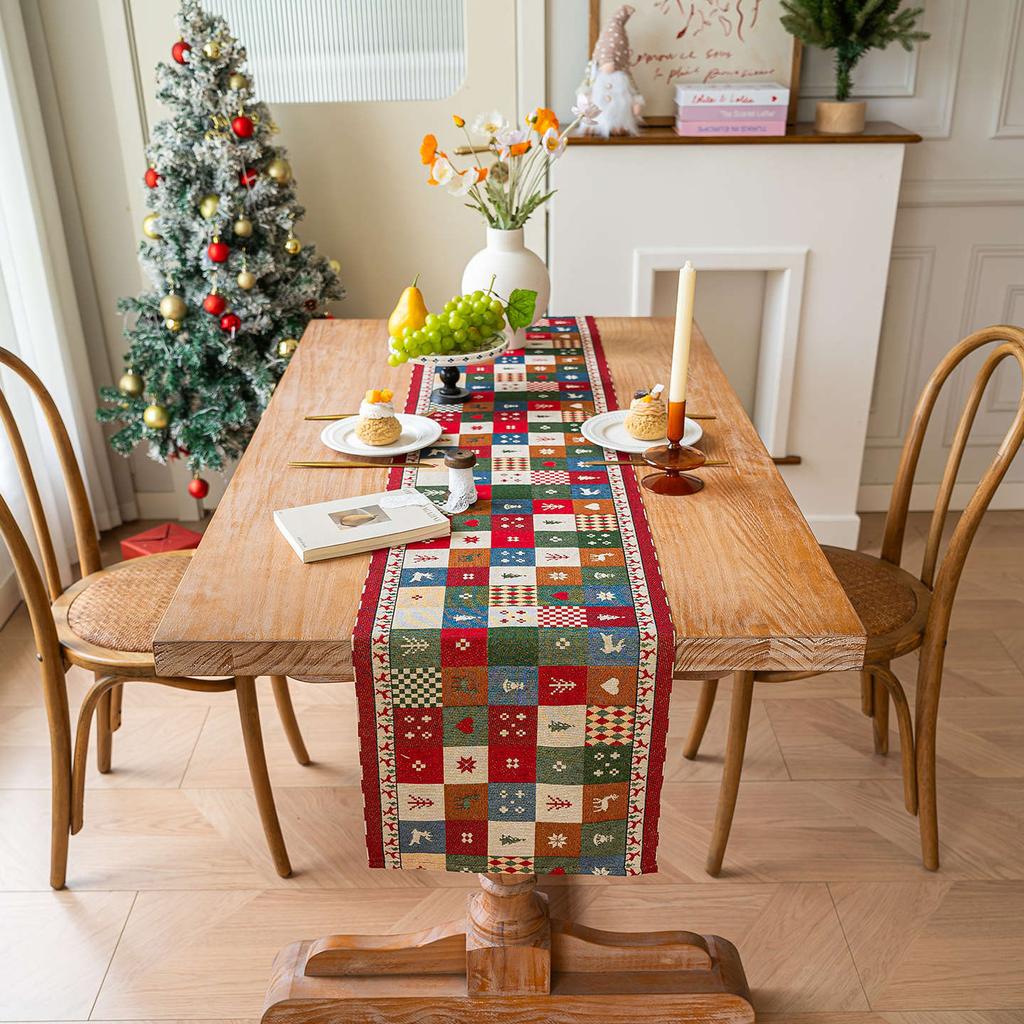 Vintage Flax Cotton Jacquard Rectangular Tablecloth Long Table Runner TV Cabinet Cover