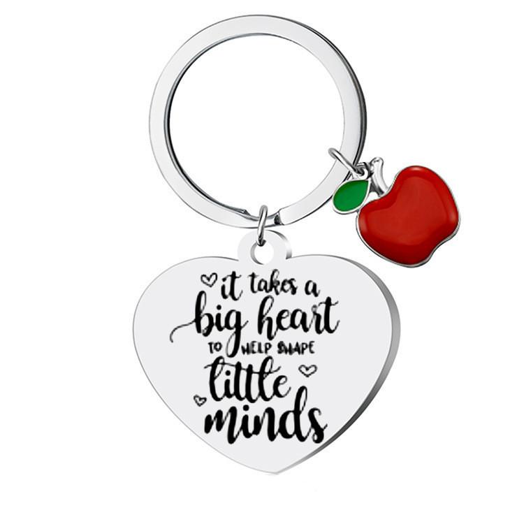 Fashion Heart Shaped Stainless Steel Keychain Teachers Day Grateful Gift Graduation Back To School Gift Jewelry Keychain for Backpack Bag Pendant