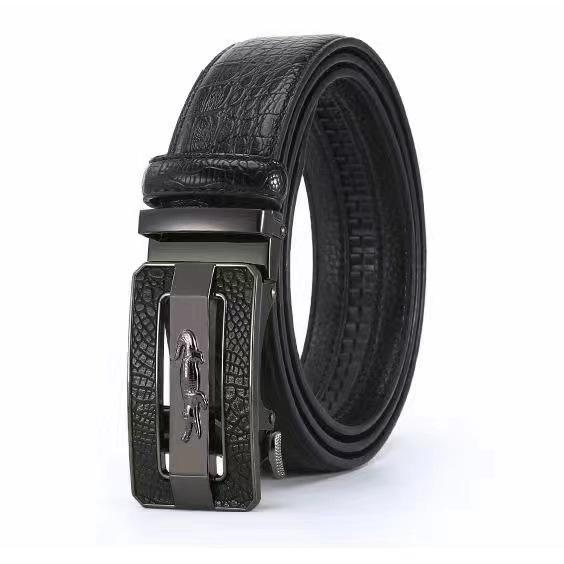 Men's Crocodile Pattern Cowhide Belt with Alloy Automatic Buckle - Versatile and Casual.