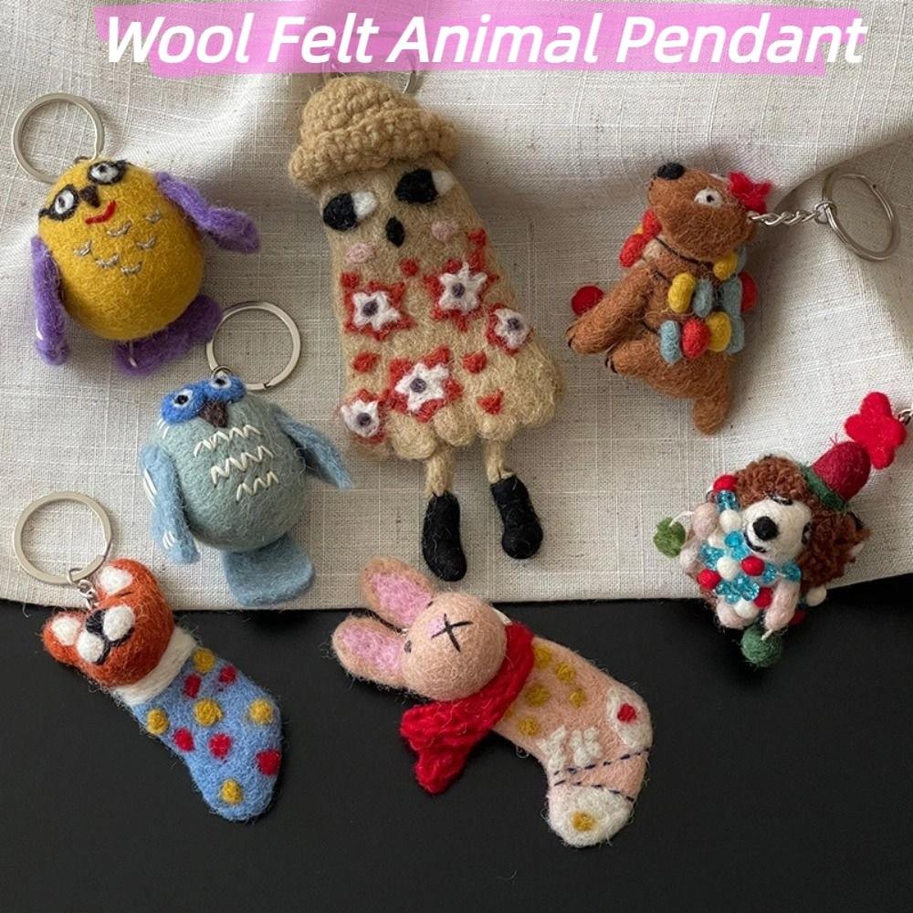 Puppy Wool Felt Animal Pendant Dog Cartoon Keychain Cartoon Rabbit Keyring  Couple