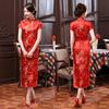 Lady Petticoats Plus Size Women Short Sleeve Dragon Phoenix Print Chinese Cheongsam Banquet Midi Dress