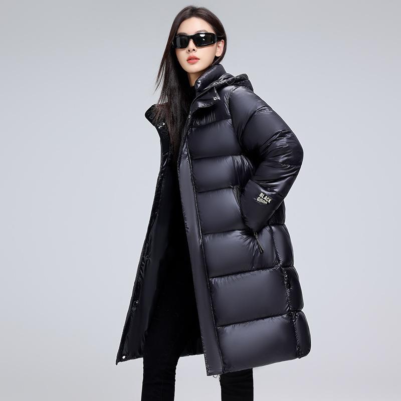 

New Cotton Jacket for Men and Women, Winter Long Thickened Black Gold Cotton Jacket Loose Hooded Over-knee Jacket S чёрный