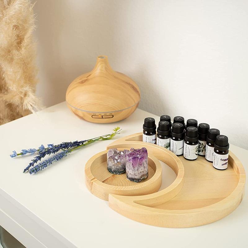 New Wooden Serving Tray Rustic Tableware Dessert Dish Moon Sun Shape Jewelry Plate Bowl Eid Mubarak Ramadan Party Supplies