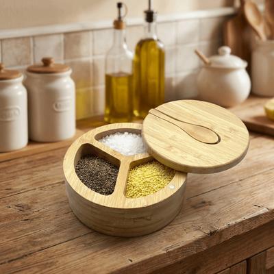 Swivel Lid Wood Spice Box Multifunctional Kitchen Condiment Pots Seasoning Tank Tabletop Storage