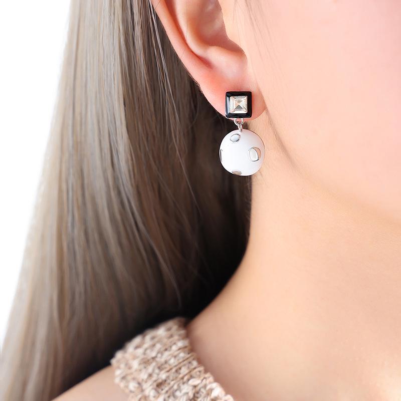Summer Zircon Wine Red Enamel Earrings - Elegant Titanium Steel Jewelry for Women