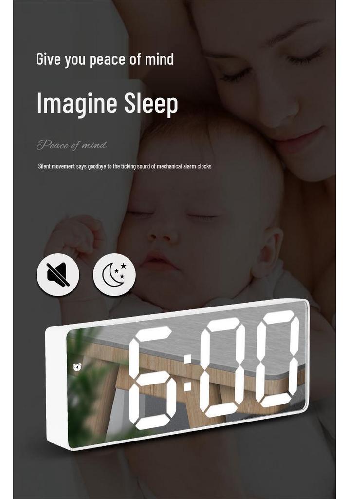 Multi-Function LED Mirror Alarm Clock with Makeup Mirror, Battery or Plug-In Options (Model: 0711-0712)