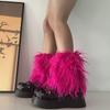 Fuzzy Faux Furs Leg Warmers Furs Heels Long Boots Cuffs Cover Has Elastic One Pair Carnivals Boot Cover Y2K JK Uniform