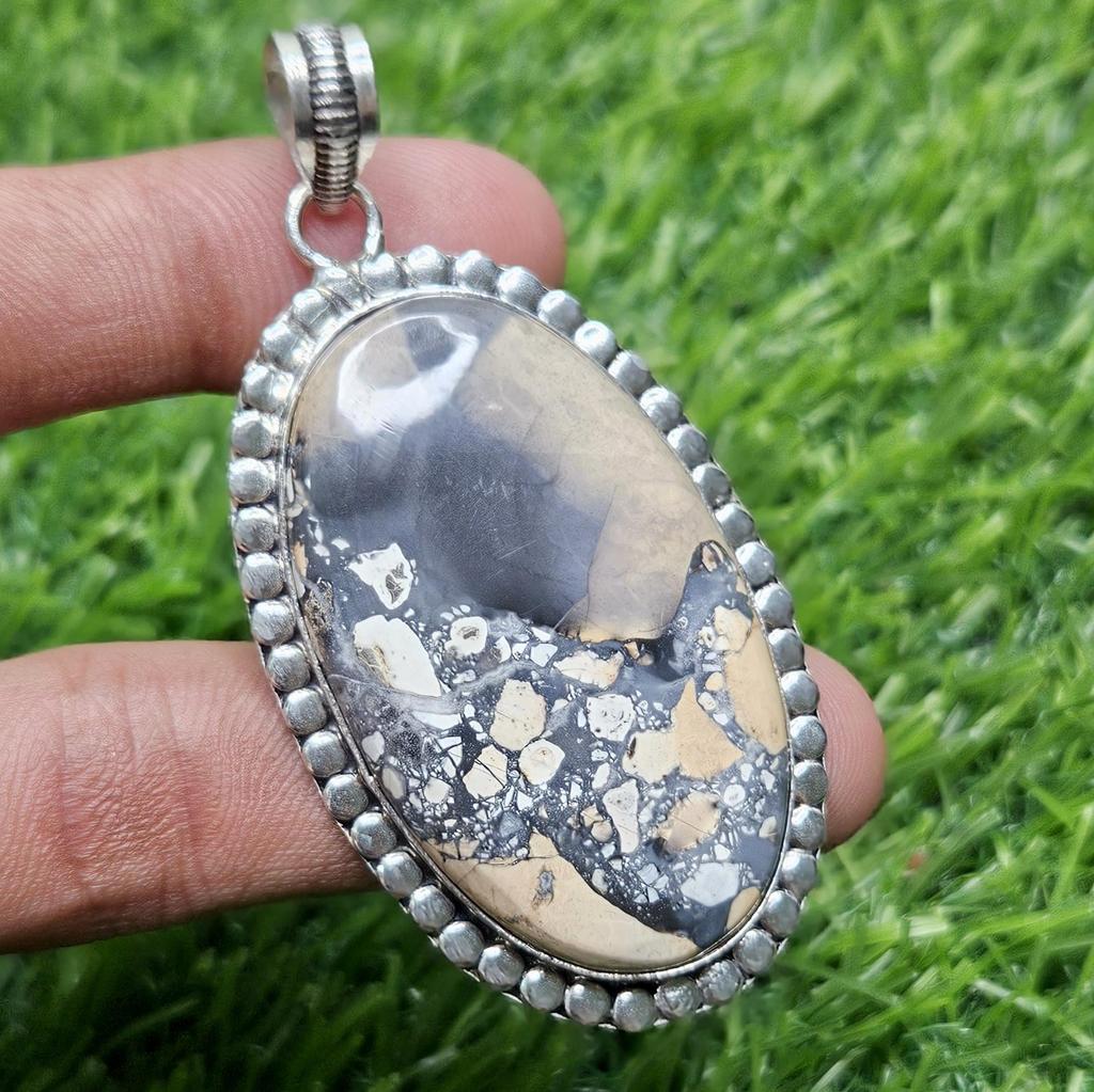 Natural Maligano Jasper Pendant 925 Sterling Silver Pendant Oval Shape Silver Pendant Gift for Mother