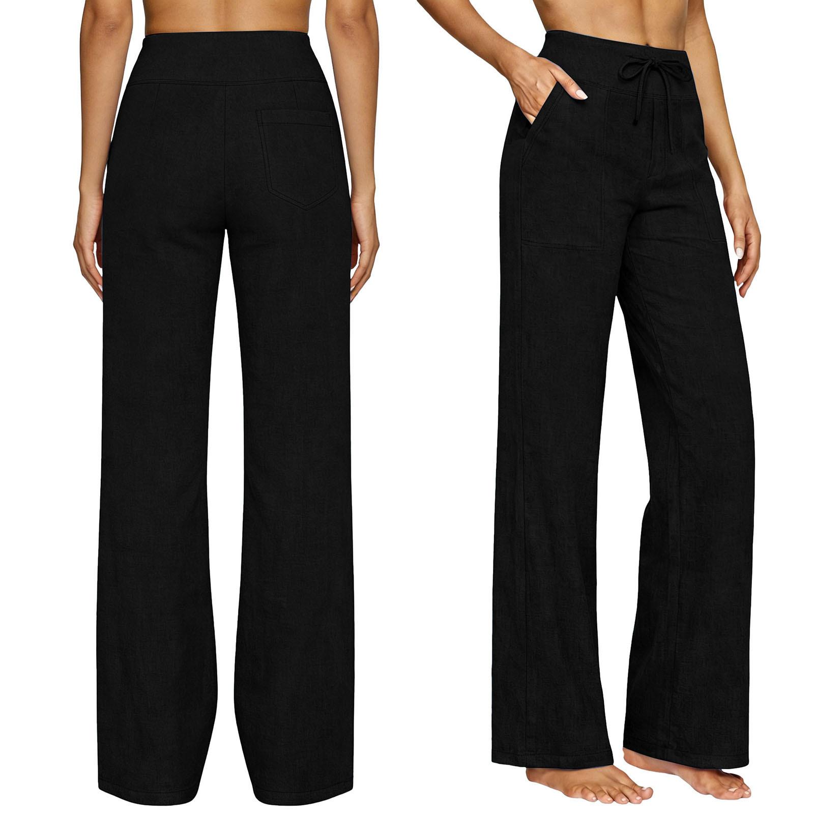 Women s Fashionable Loose Elastic Waist Wide-leg Trousers L чёрный