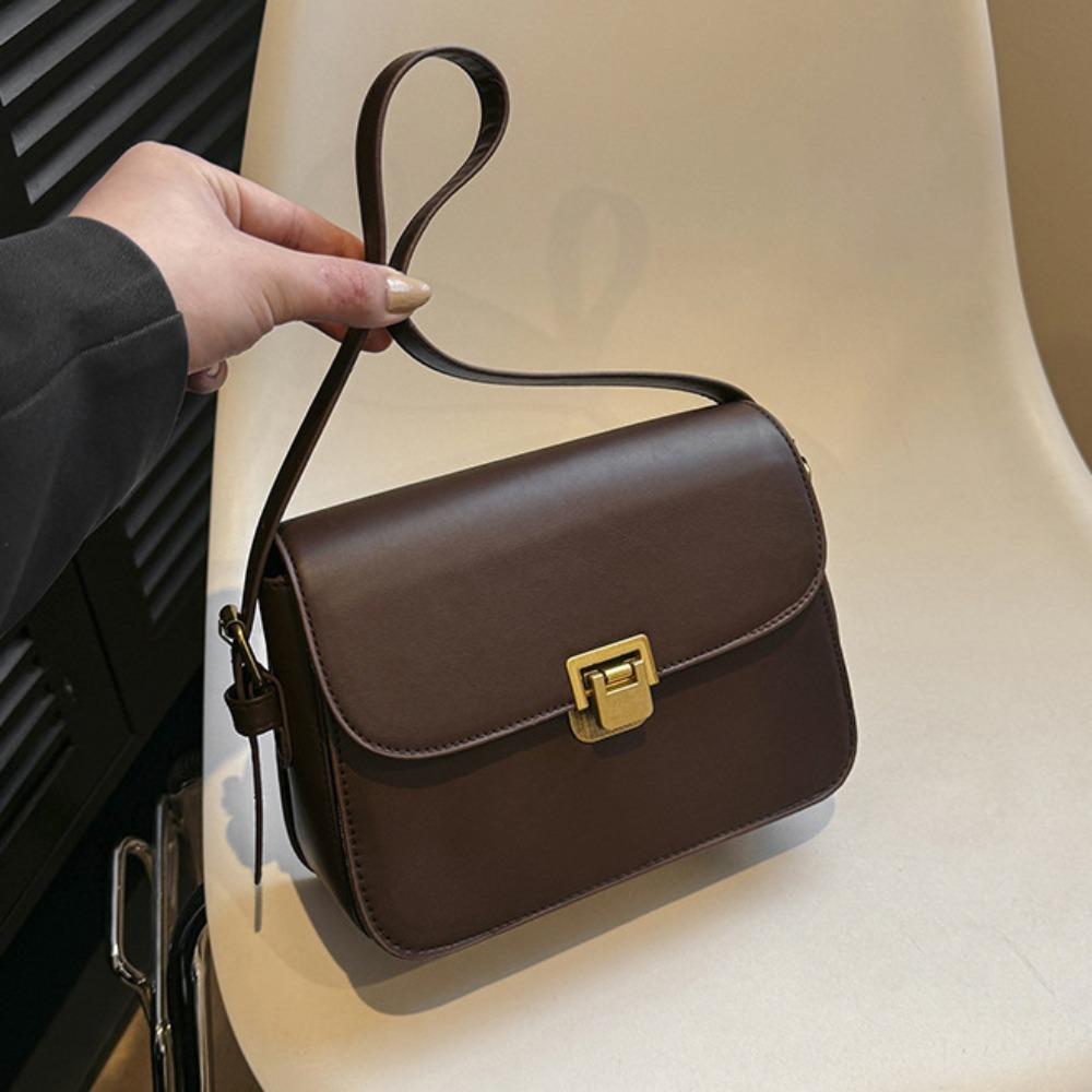 Solid Color Small Square Bag PU Leather Women's Armpit Bag Korean Buckle Shoulder Bag  Shooping