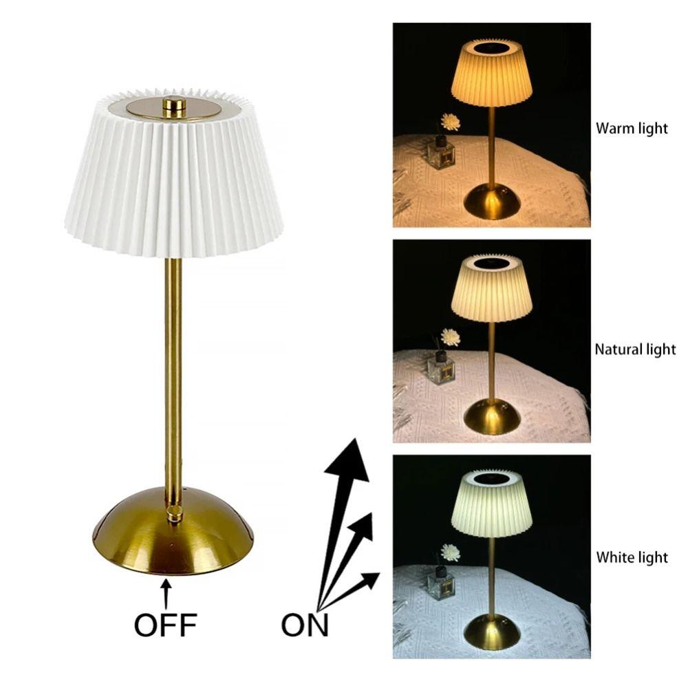 3 Color Lights Small Pleated Table Lamp Touch Control Nightstand Light Desk Ambient Light  Bedroom