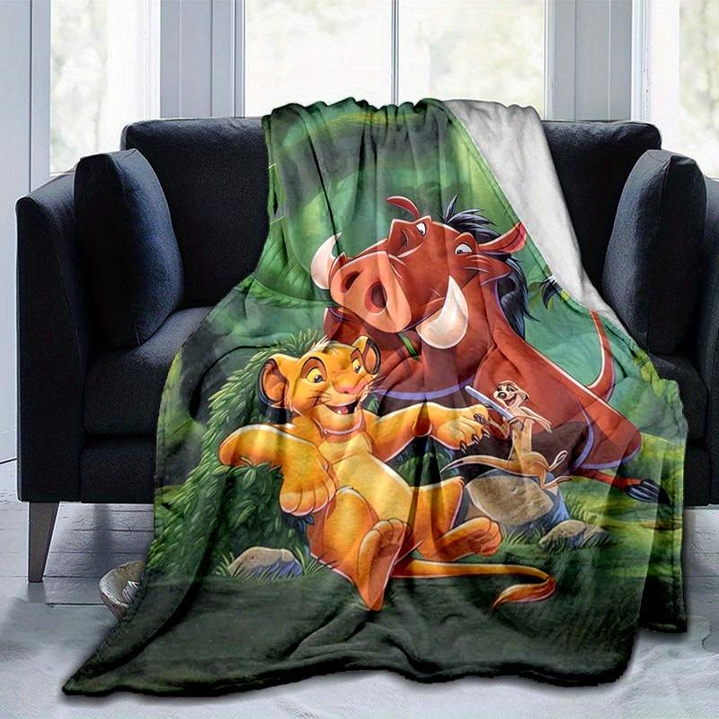 1pc. Cartoon Lion King Simba Timon Pumbaa Blanket, Home Decor Gift for All Seasons,Soft Flannel Throw Blanket, Versatile & Cozy for Bedroom,