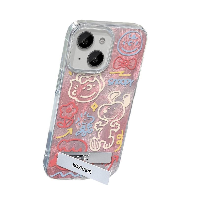 Applicable To Apple 15 Mobile Phone Case Iphone14pro Line Snoopy Stealth Bracket 13 Feather Yarn 12/11 Advanced