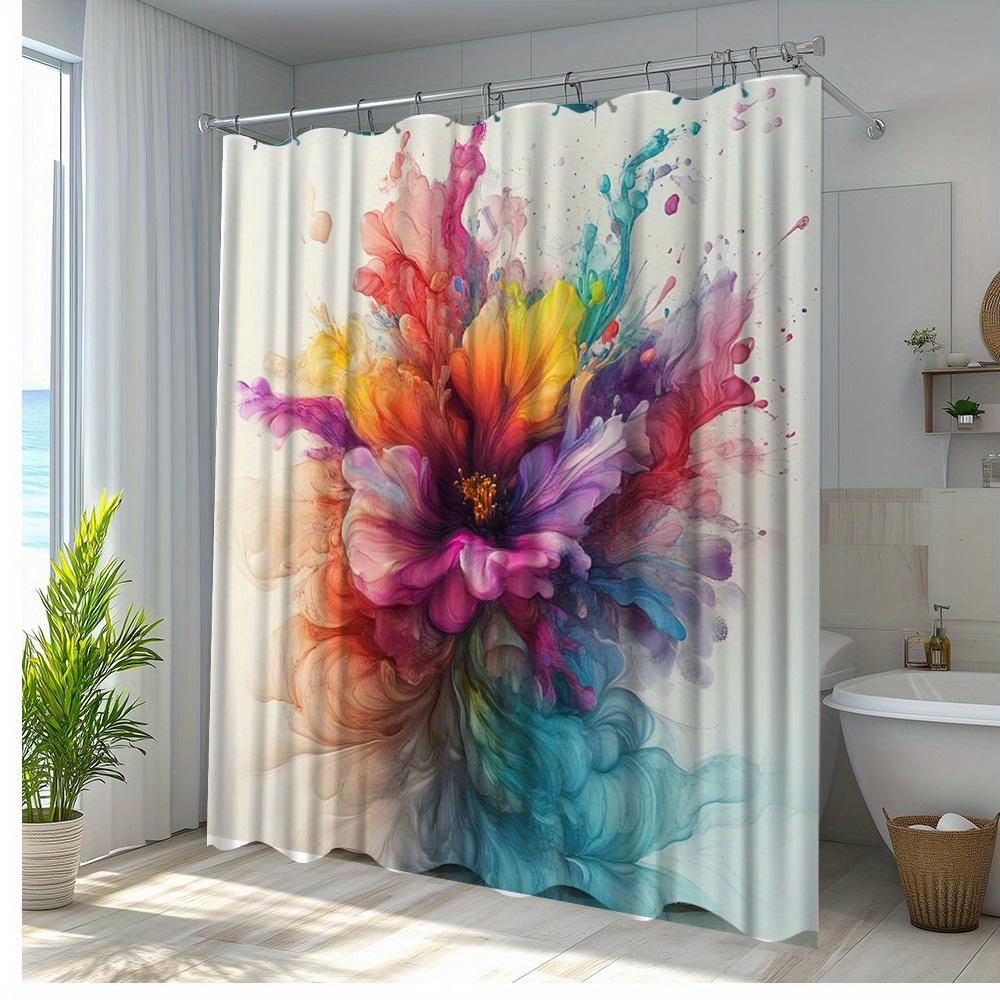 

1Pc Vibrant Floral Shower Curtain - Polyester Fabric Bathroom Decor With 12 Hooks, 70.8X70.8 Inches, Machine Washable Watercolor W60H190(CM)-1 Pcs