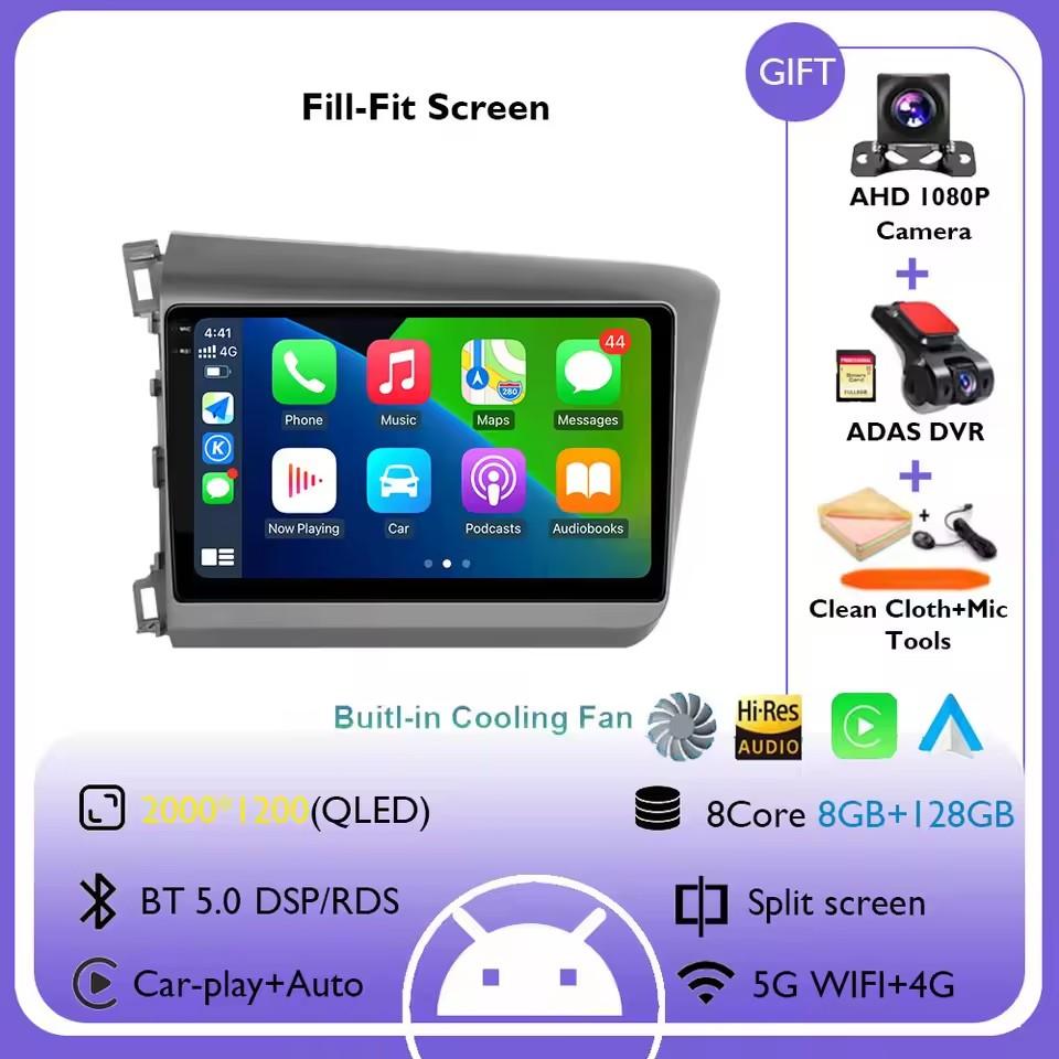 9" Android 14 Car Radio For Honda Civic RHD 2012 2013 2014 2015 Multimedia Player Carplay Auto Stereo GPS Navigation Head Unit