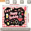 2D flat design 1 barbecue-themed party banner featuring grill and beer mug background patterns - hanging design