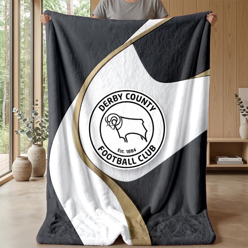 Derby County Football Print Miękki Ciepły Lekki Koc Rzutowy na Sofę Łóżko Kemping
