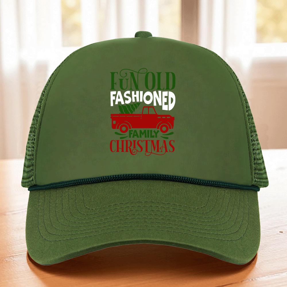 Christmas Sponge Mesh Cap with Hot Stamped Logo and Rope, Sunshade Trucker Cap with 25 Patterns