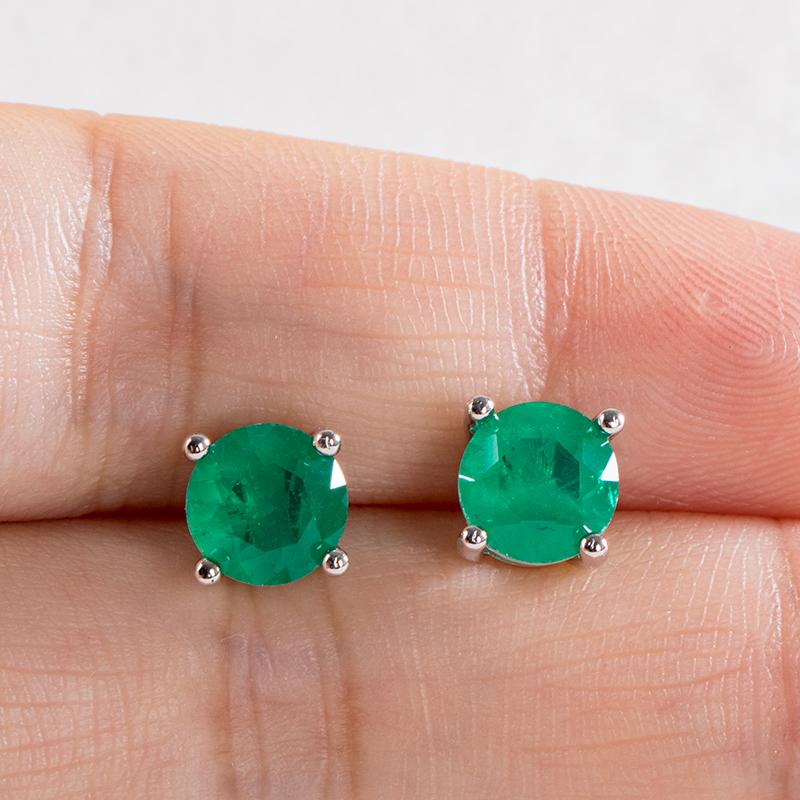 Cellacity Classic 100 %925 Sterling Silver Stud Earrings With Round Emerald Gemstone For Women Silver Wedding Party Fine Jewelry