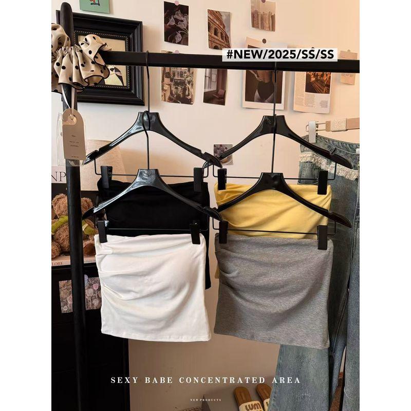 Kumikumi Pure Desire Style Sexy Temperament Pleat Tube Top Vest Women clothes Summer Slimming All-Match Belt Chest Pad Top