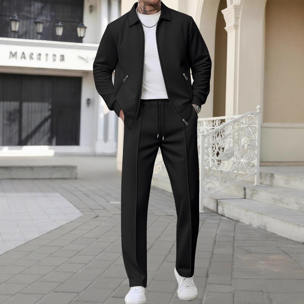 Spring and Autumn New Men's Waffle Drawstring Sports and Casual Pants Suit