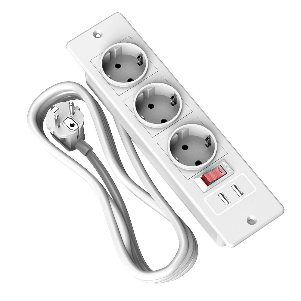 Recessed Power Strip with 2 Sockets USB A USB C Ports Embedded Furniture Charging Station for Desk Nightstand Cabinet
