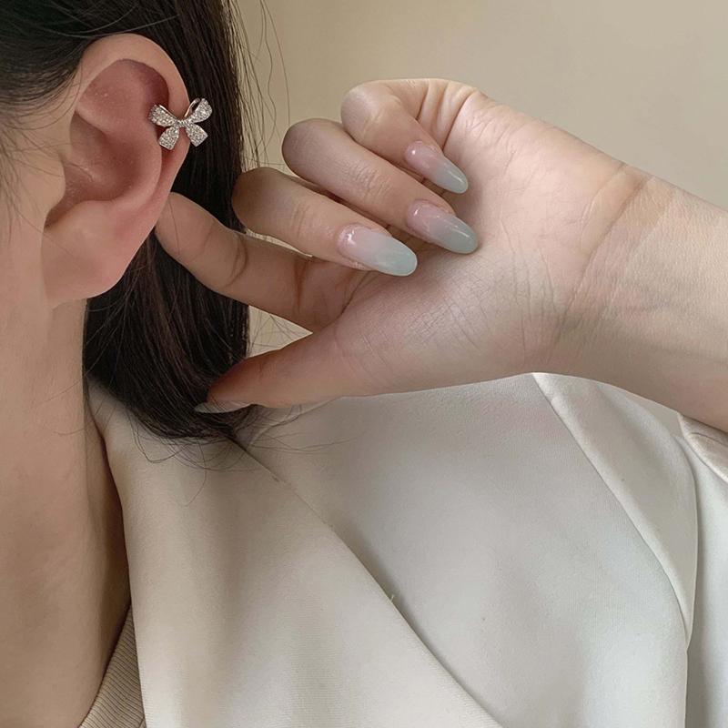 1Pc Shiny Rhinestone Bowknot Ear Clip Earrings for Women Exquisite Full Crystal Inlay Zircon Bow Non Piercing Ear Cuff Jewelry