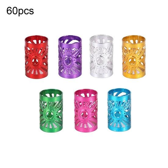 yangyizhi 60Pcs Dreadlock Hair Accessories, Hollow Sun Pattern Open Design Rings, Electroplated Bright Color Cuffs