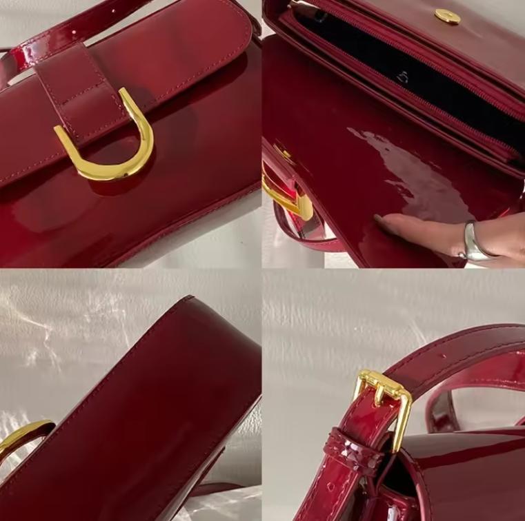 Retro Patent Leather Shoulder Bags For Women Luxury Flap Crossbody Bag Solid Color Underarm Bags Red Crossbody Lady Handbag