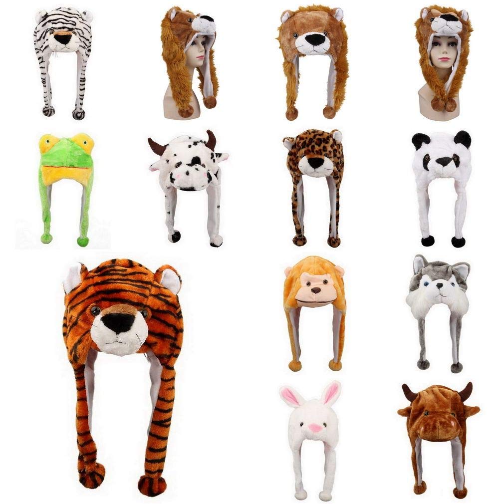 Jixin4you Animal Hat, Christmas Cosplay, Plush Kigurumi Costume, Cow, Tiger, Year of the Ox, Kids, Men, Women, Animal Headgear, Windproof, Cold