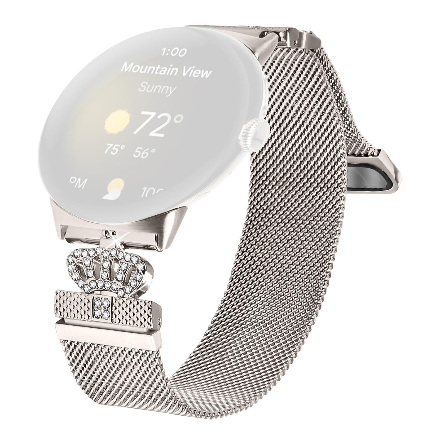 

Для Google Pixel Watch 3 41 мм/Pixel Watch 2/Pixel Watch Миланский браслет Магнитная застежка-корона Ремешок из нержавеющей стали Starlight