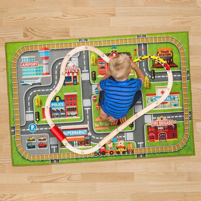 Relaxdays Tapis de jeux voiture, motif ville, antidérapant, pour votre enfant, polyester, L x P 150 x 100 cm, coloré