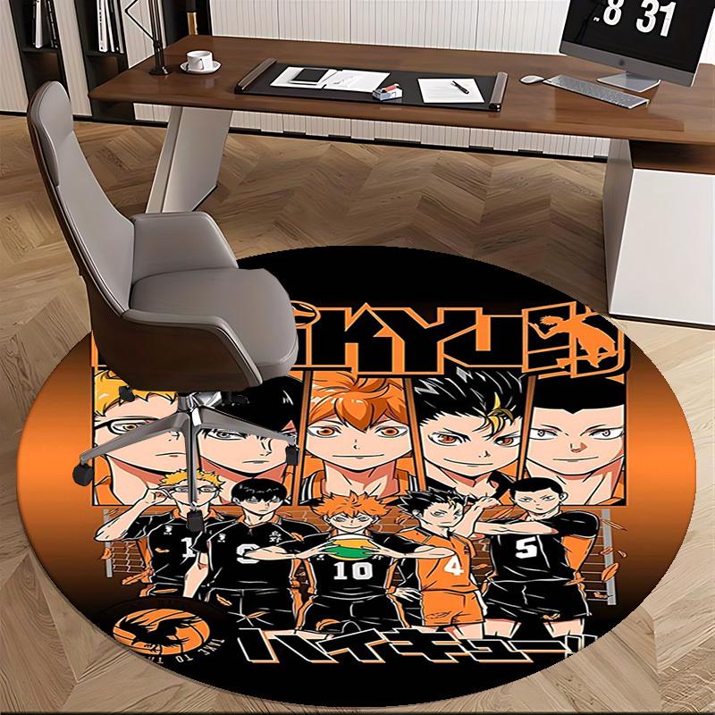 1pc Haikyuu! Anime Design Round Carpet - Office Chair Mat, Anti-Slip Rug for Home Decor, Seasonal Gift, Suitable for Office, Living Room, Bedroom, Gam