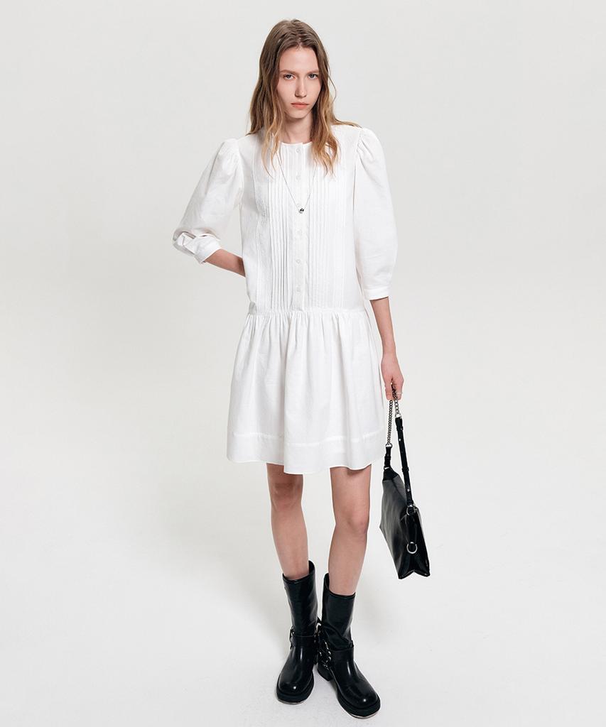 Lugkaeseuteu Maya Pintuck Lace Cotton Midi Dress_White