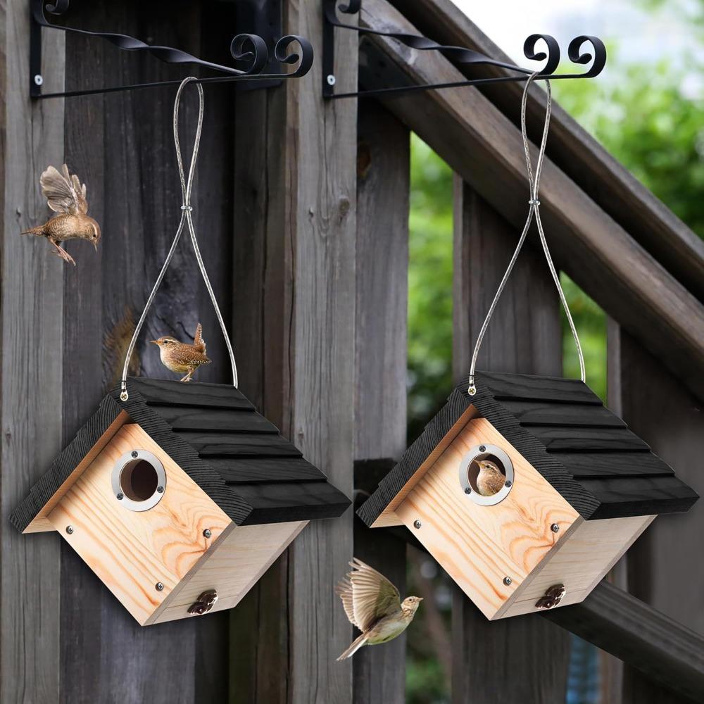 Hanging Wren Bird Houses for Outside Cedar Wooden Bird Houses for Outdoors, Bird Nest with Air Vents Entrance Hole