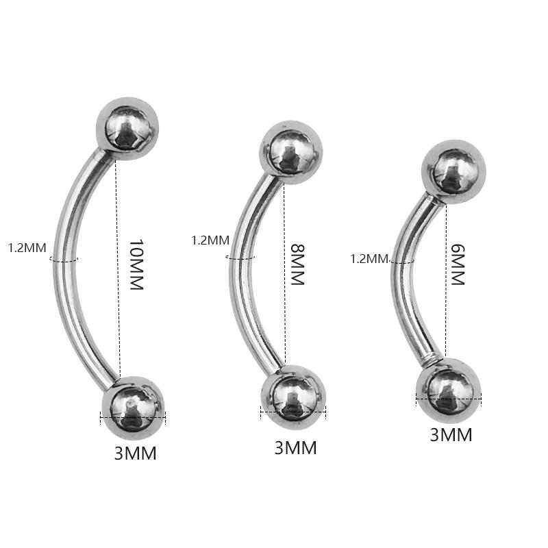 6Pcs Eyebrow Piercing Banana Shape Lip Ring Stainless Steel Curved Barbell Stud Helix Navel Cartilage Earring Body Zircon
