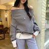European One-Shoulder Striped Knit Sweater - Fitted Long Sleeve Top for Women, 2026 Spring/Autumn