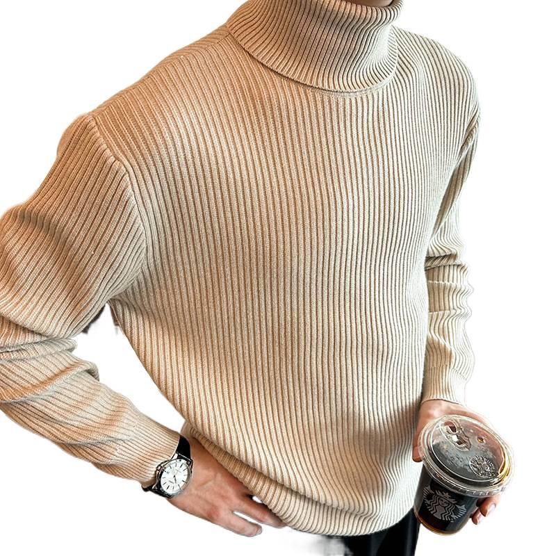 Men's Korean Style Ribbed High Neck Sweater - Autumn/Winter Versatile Long Sleeve Knitwear