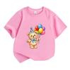 Kids Boys Girls 100% Cotton Crew Neck Short Sleeve T-Shirt Cute Birthday Teddy Bear With Colorful Party Balloons Print Casual Soft Tee Shirt For Daily