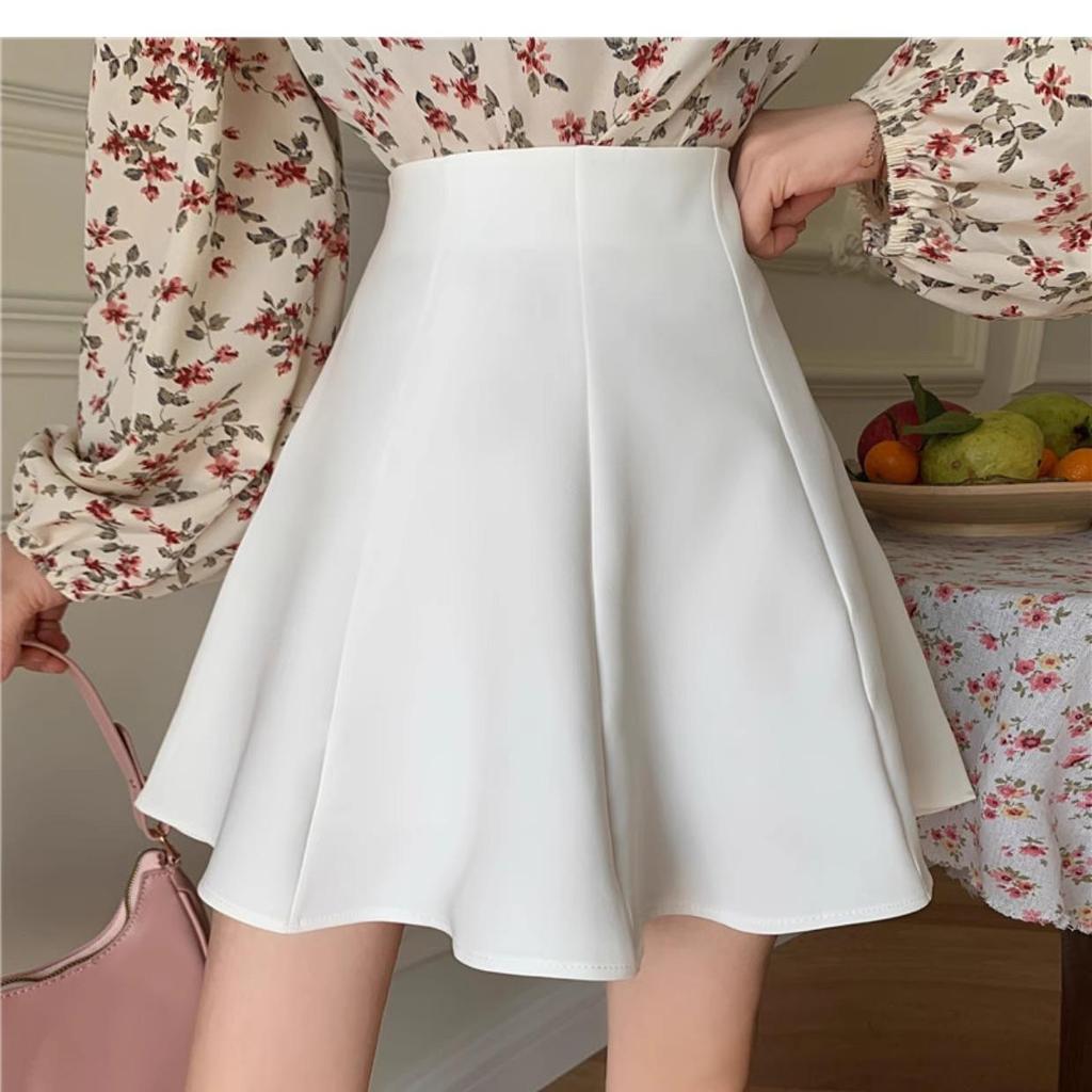 2024 Spring Black High Waist A-Line Skirt: Women's College Style, Slim, Anti-Exposure
