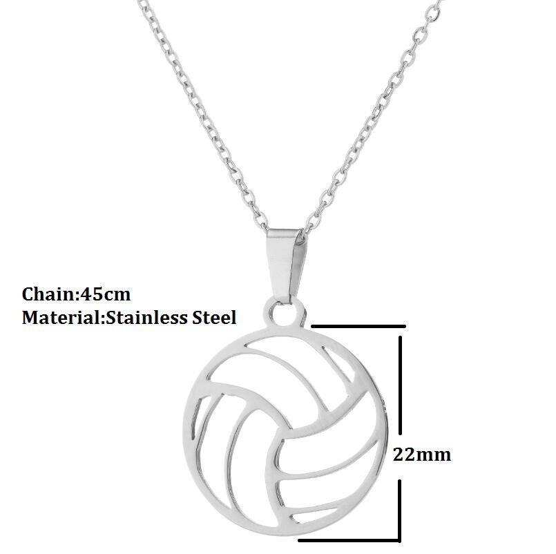 European-American Sports Series Volleyball Necklace: Stainless Steel Hollow Round Pendant Clavicle Chain