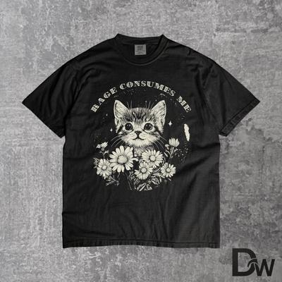 Cute Cat Rage Consumes Me, Funny Cat T Shirt, Sarcastic Kitten Flower Tee, Angry Cute Cat Meme Shirt, Floral Cat Graphic Tee