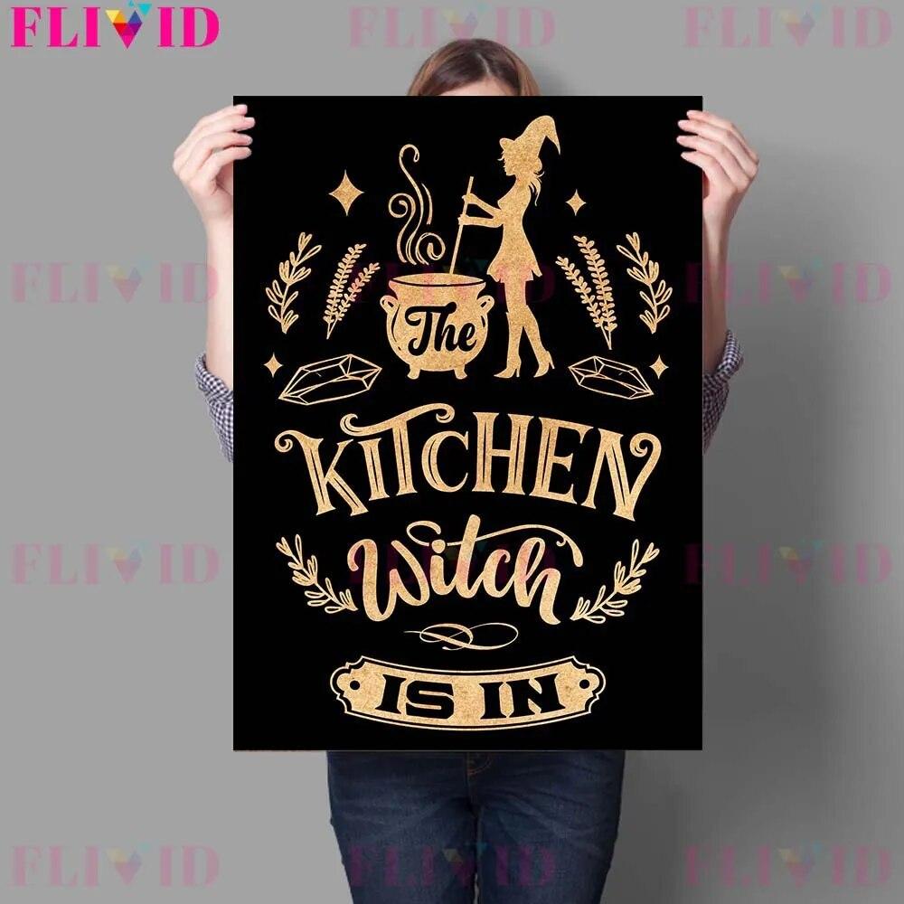 Witches Kitchen Rules And Herbs Magic Meals Vintage Wall Art Canvas Painting Magic Sign And Cats Witches Spells Poster Print No Frame