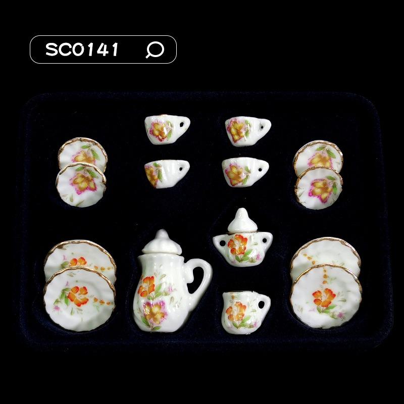 Puppenhauszubehör 1/12 Küche Miniatur 15 Stück Mini Porzellan Blume Teetasse Set Puppenhaus Dekor Simulation Puppenhaus Dekoratives Zubehör