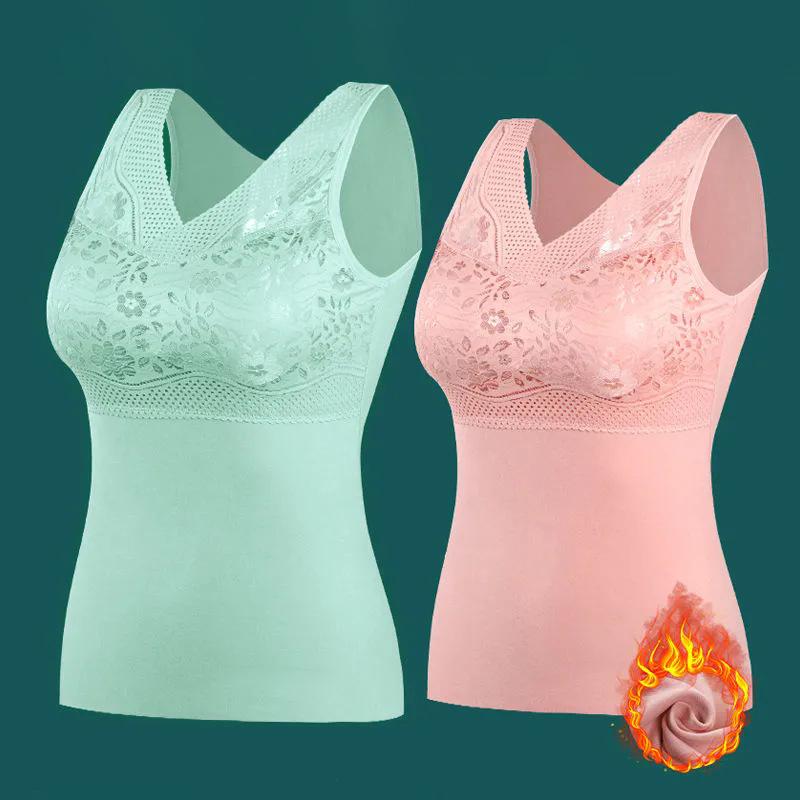 Women Warm Winter Thermal Tank Tops With Bra Padded Soft Thick Fleece Undershirt Stretch Velvet Thermal Vest Singlet Underwear