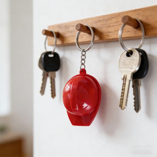 3Pcs Helmet-Shaped Keychain Mini Portable Bottle Opener Metal Hard Glossy Construction Site Style Decorative Keychain