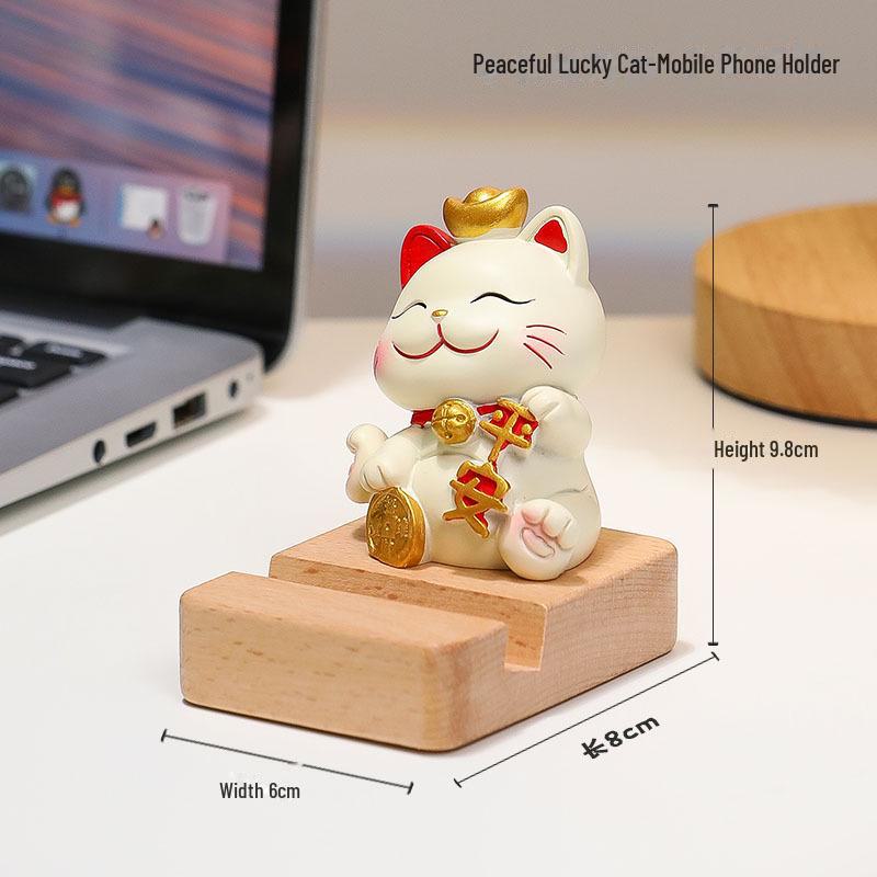 Cute Lucky Cat Phone Stand - Desktop Ornament & Mini Kitten Birthday Gift