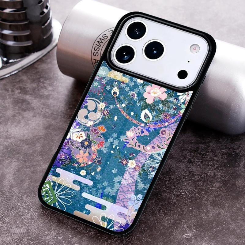 Japanese Style Floral Texture Phone Case for iPhone 17 16 15 Pro Max Air 14 13 12 11 Plus Shockproof Cover
